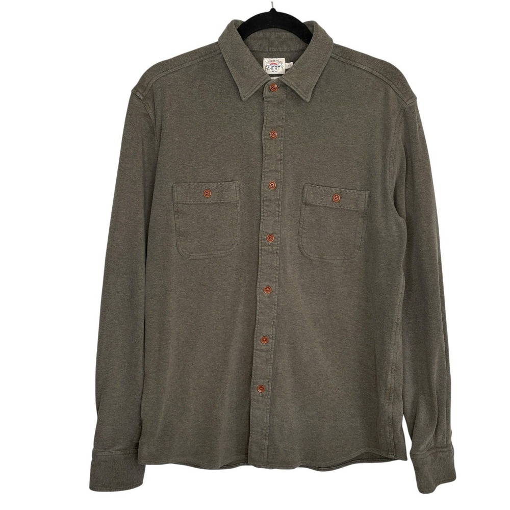 Faherty Knit Alpine Shirt Men M Outdoor Long Sleeve Stretch Organic Cotton Green